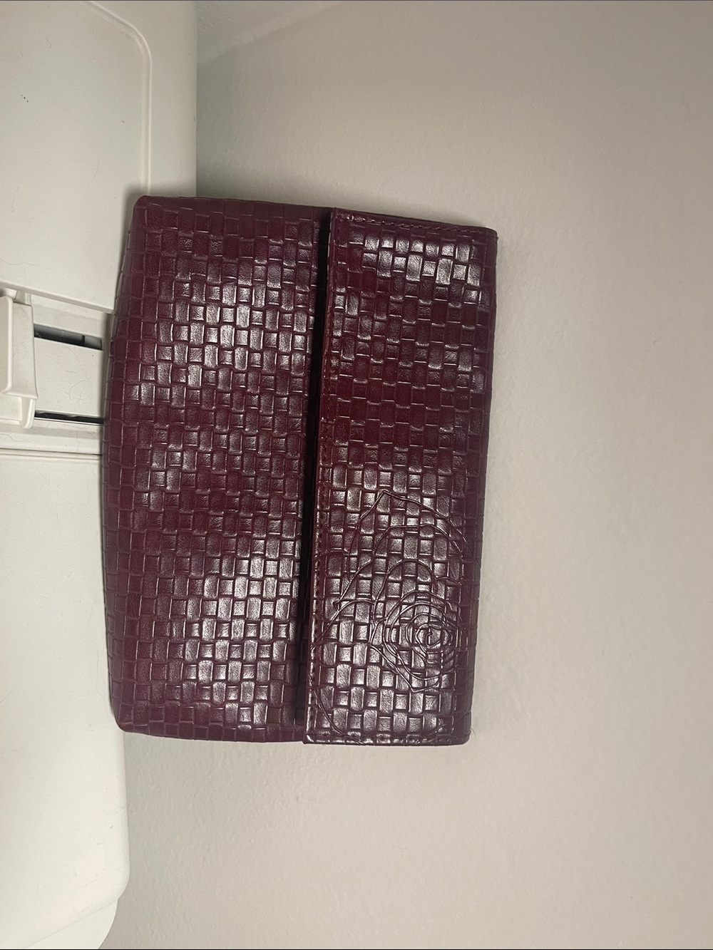 Sisley Makeup Bag - Woven Textured Fold-Over Clutch - Deep Burgundy